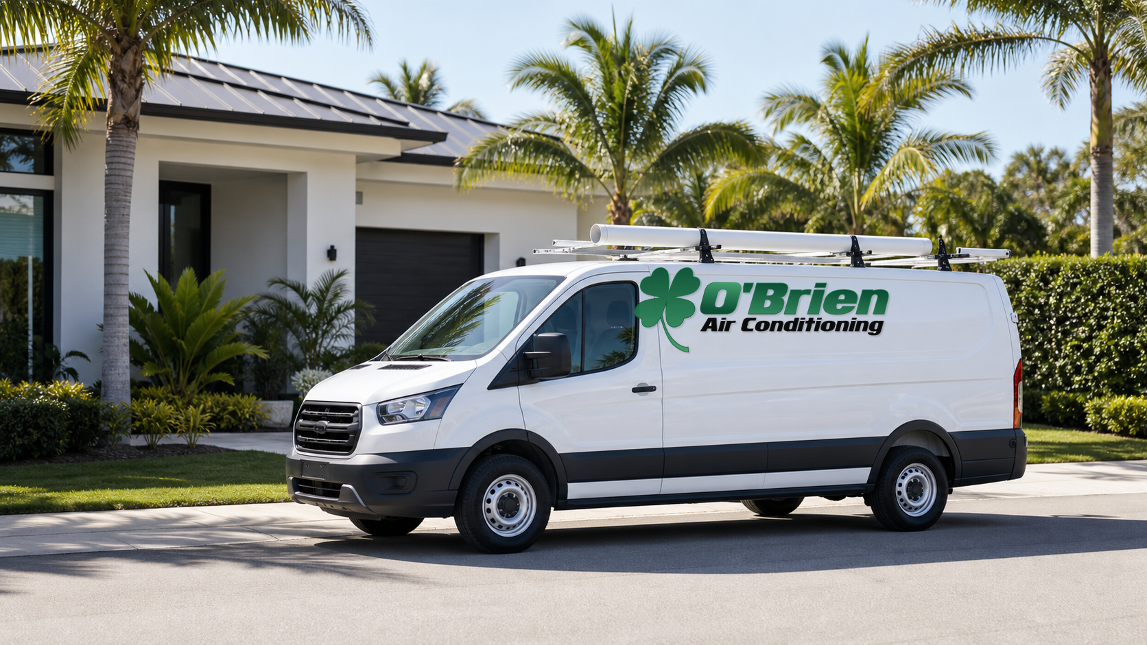 O'Brien branded vehicle and crew on a South Florida job site